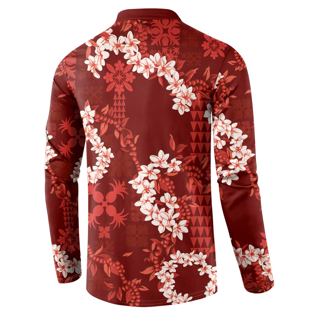 Mokihana Maile and Ilima Leis Button Sweatshirt Ulaʻula Hawaiian Tapa Quilt Pattern LT9 - Polynesian Pride