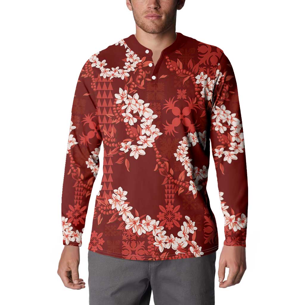 Mokihana Maile and Ilima Leis Button Sweatshirt Ulaʻula Hawaiian Tapa Quilt Pattern LT9 - Polynesian Pride