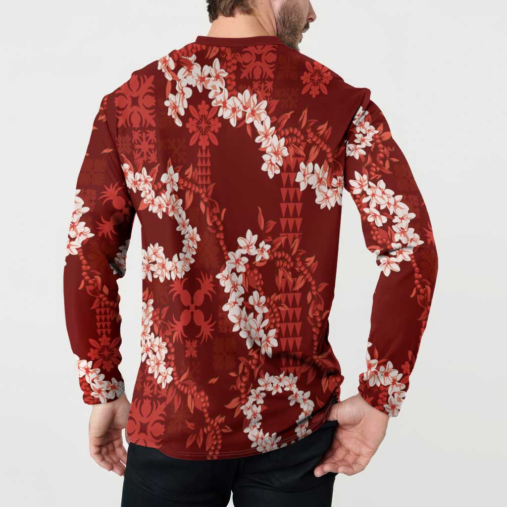 Mokihana Maile and Ilima Leis Button Sweatshirt Ulaʻula Hawaiian Tapa Quilt Pattern LT9 - Polynesian Pride