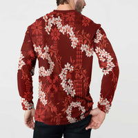 Mokihana Maile and Ilima Leis Button Sweatshirt Ulaʻula Hawaiian Tapa Quilt Pattern LT9 - Polynesian Pride