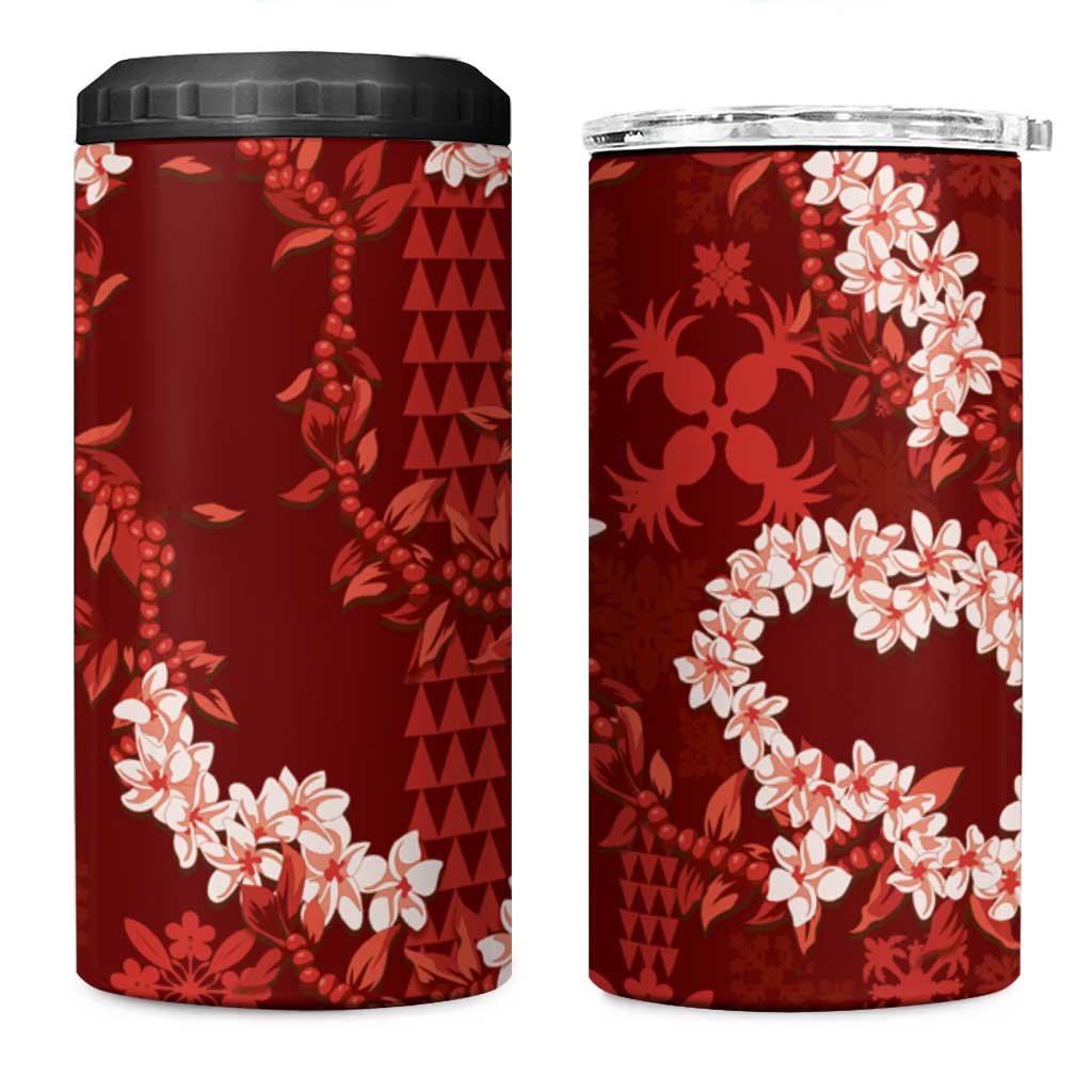 Mokihana Maile and Ilima Leis 4 in 1 Can Cooler Tumbler Ulaʻula Hawaiian Tapa Quilt Pattern LT9 One Size: 16 oz Red - Polynesian Pride