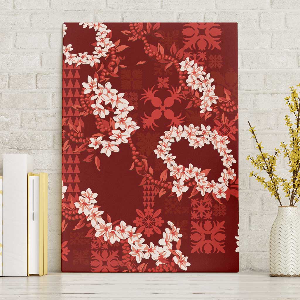 Mokihana Maile and Ilima Leis Canvas Wall Art Ulaʻula Hawaiian Tapa Quilt Pattern LT9 Without Frame Red - Polynesian Pride