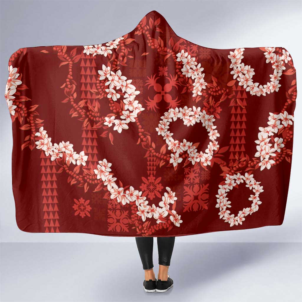 Mokihana Maile and Ilima Leis Hooded Blanket Ulaʻula Hawaiian Tapa Quilt Pattern LT9 One Size Red - Polynesian Pride