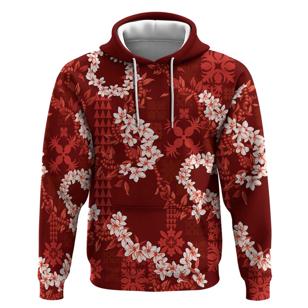 Mokihana Maile and Ilima Leis Hoodie Ulaʻula Hawaiian Tapa Quilt Pattern LT9 Pullover Hoodie Red - Polynesian Pride