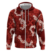 Mokihana Maile and Ilima Leis Hoodie Ulaʻula Hawaiian Tapa Quilt Pattern LT9 Zip Hoodie Red - Polynesian Pride