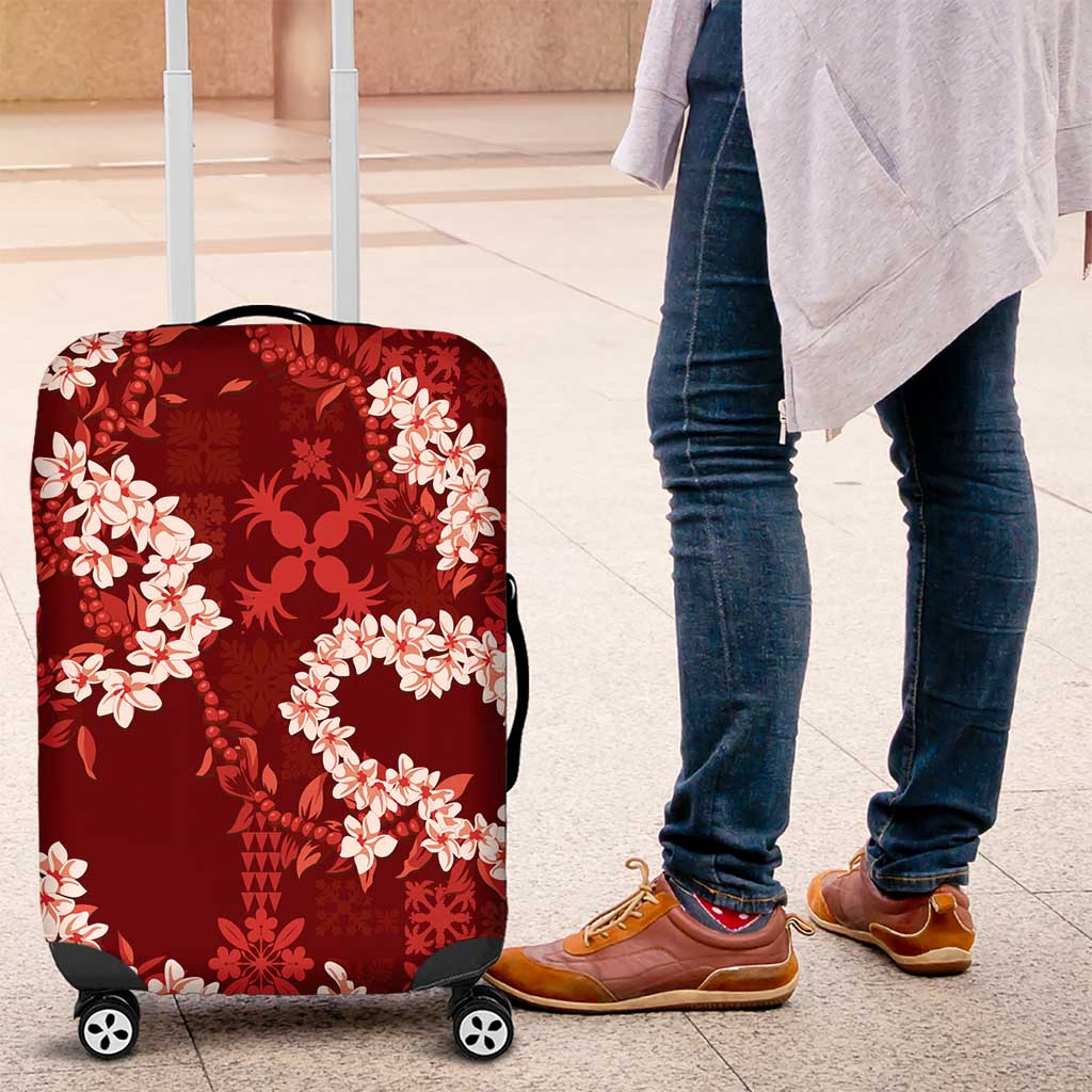 Mokihana Maile and Ilima Leis Luggage Cover Ulaʻula Hawaiian Tapa Quilt Pattern LT9 Red - Polynesian Pride