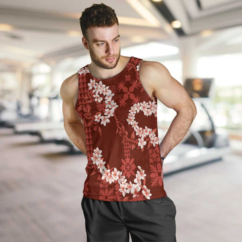 Mokihana Maile and Ilima Leis Men Tank Top Ulaʻula Hawaiian Tapa Quilt Pattern LT9 Red - Polynesian Pride