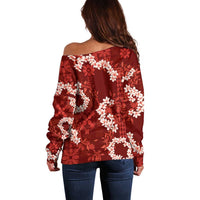Mokihana Maile and Ilima Leis Off Shoulder Sweater Ulaʻula Hawaiian Tapa Quilt Pattern LT9 - Polynesian Pride