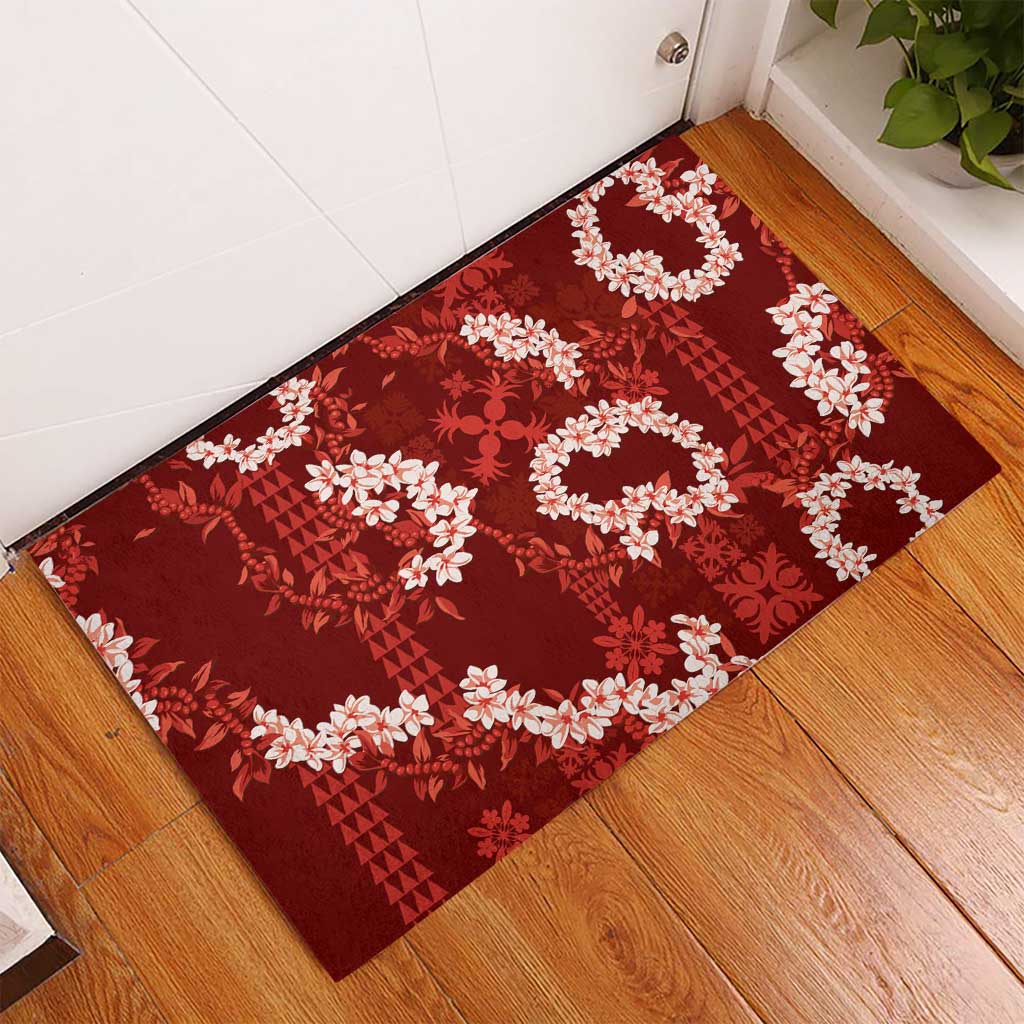 Mokihana Maile and Ilima Leis Rubber Doormat Ulaʻula Hawaiian Tapa Quilt Pattern LT9 - Polynesian Pride