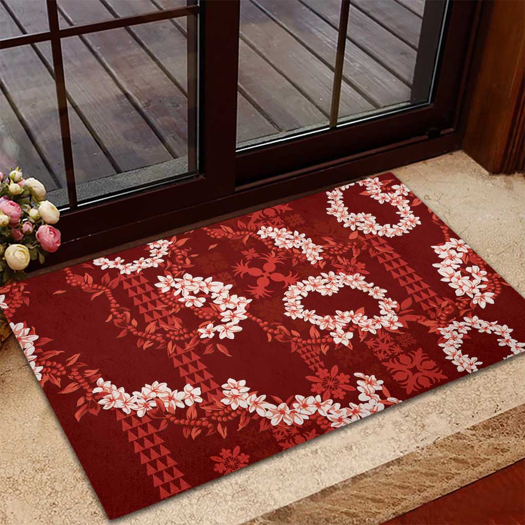 Mokihana Maile and Ilima Leis Rubber Doormat Ulaʻula Hawaiian Tapa Quilt Pattern LT9 - Polynesian Pride