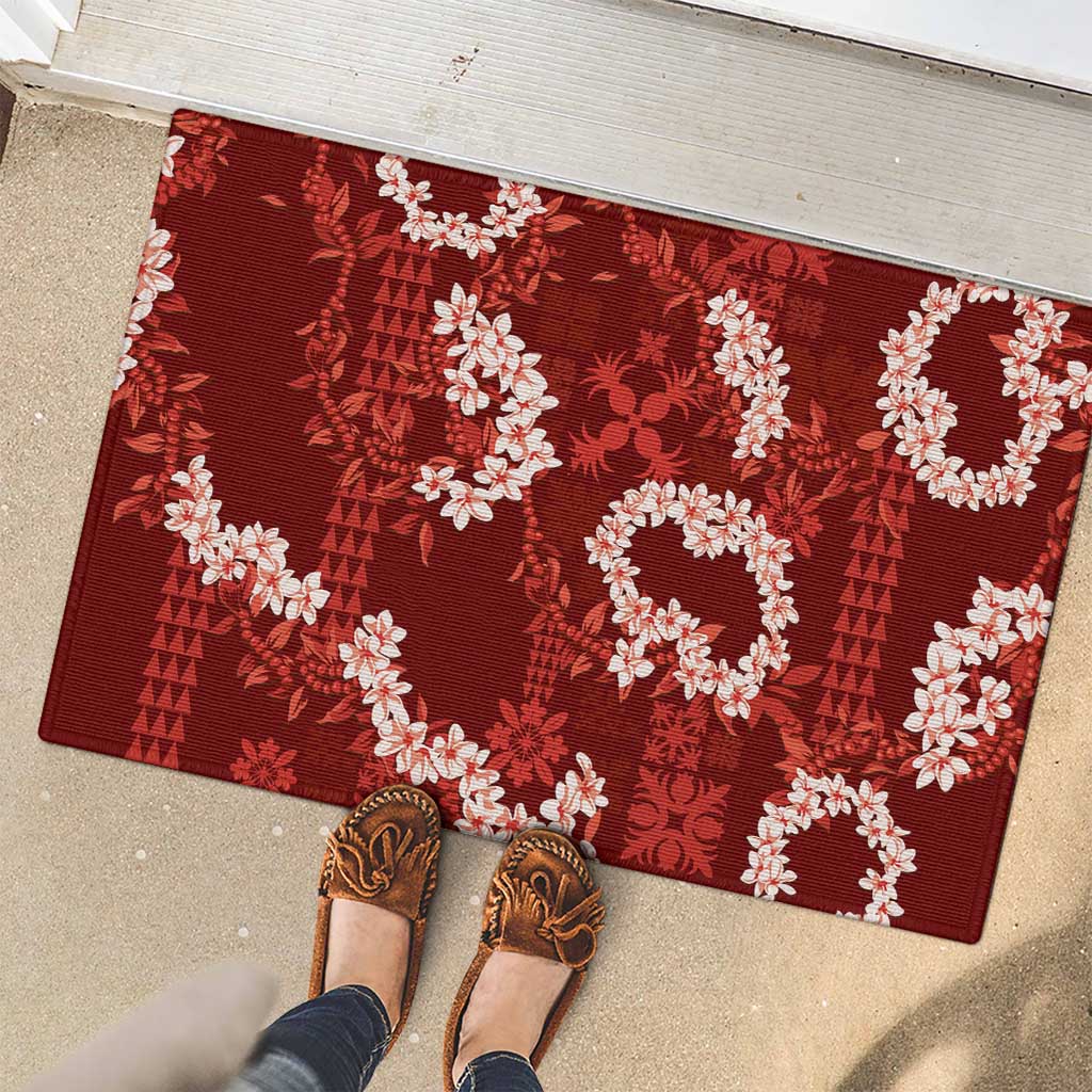 Mokihana Maile and Ilima Leis Rubber Doormat Ulaʻula Hawaiian Tapa Quilt Pattern LT9 - Polynesian Pride