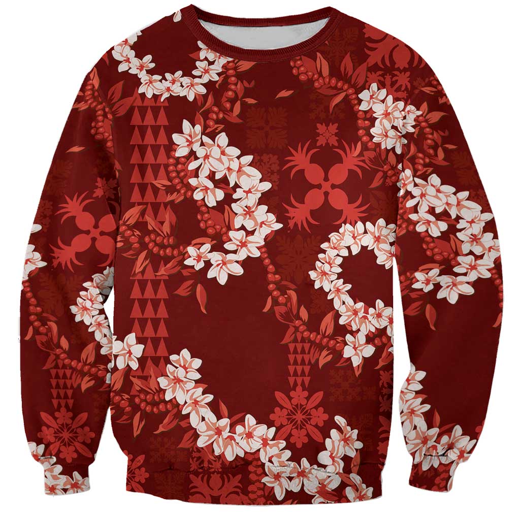 Mokihana Maile and Ilima Leis Sweatshirt Ulaʻula Hawaiian Tapa Quilt Pattern LT9 Unisex Red - Polynesian Pride