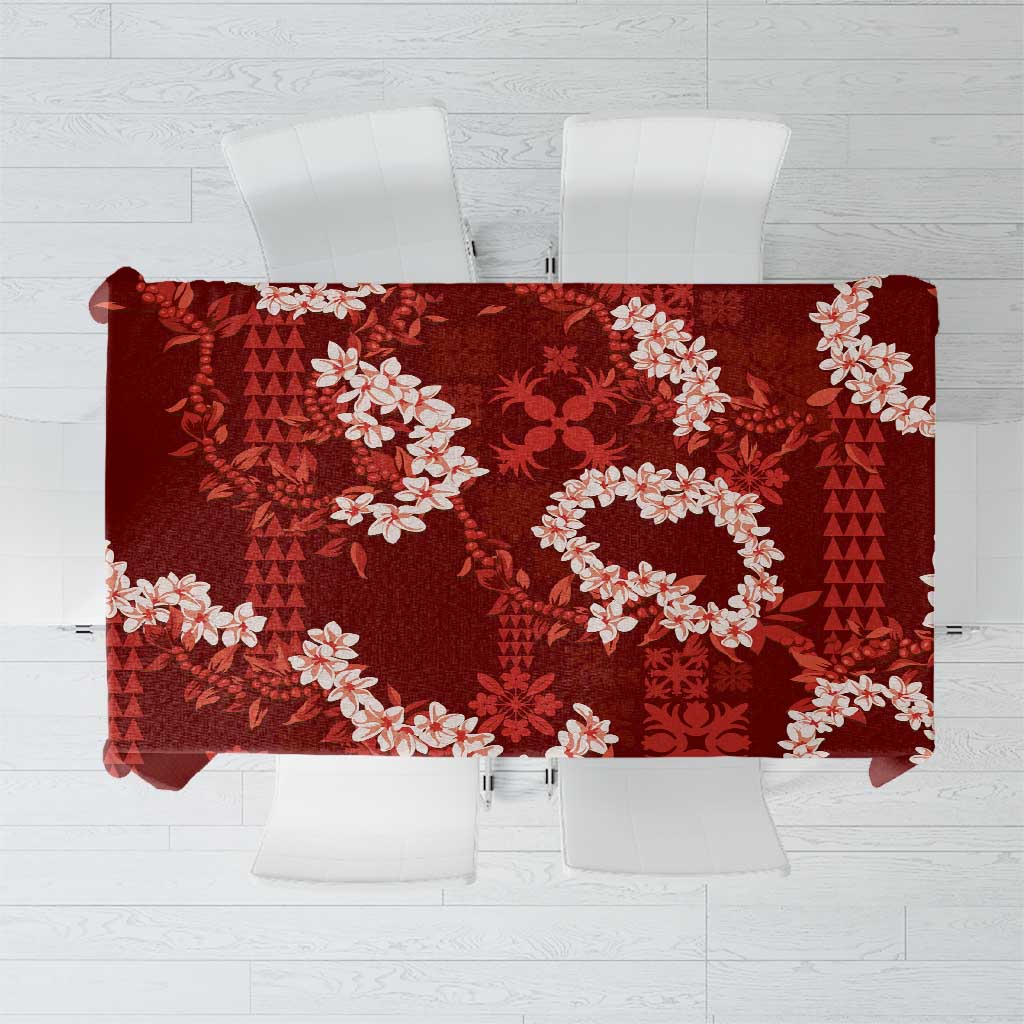 Mokihana Maile and Ilima Leis Tablecloth Ulaʻula Hawaiian Tapa Quilt Pattern LT9 Red - Polynesian Pride