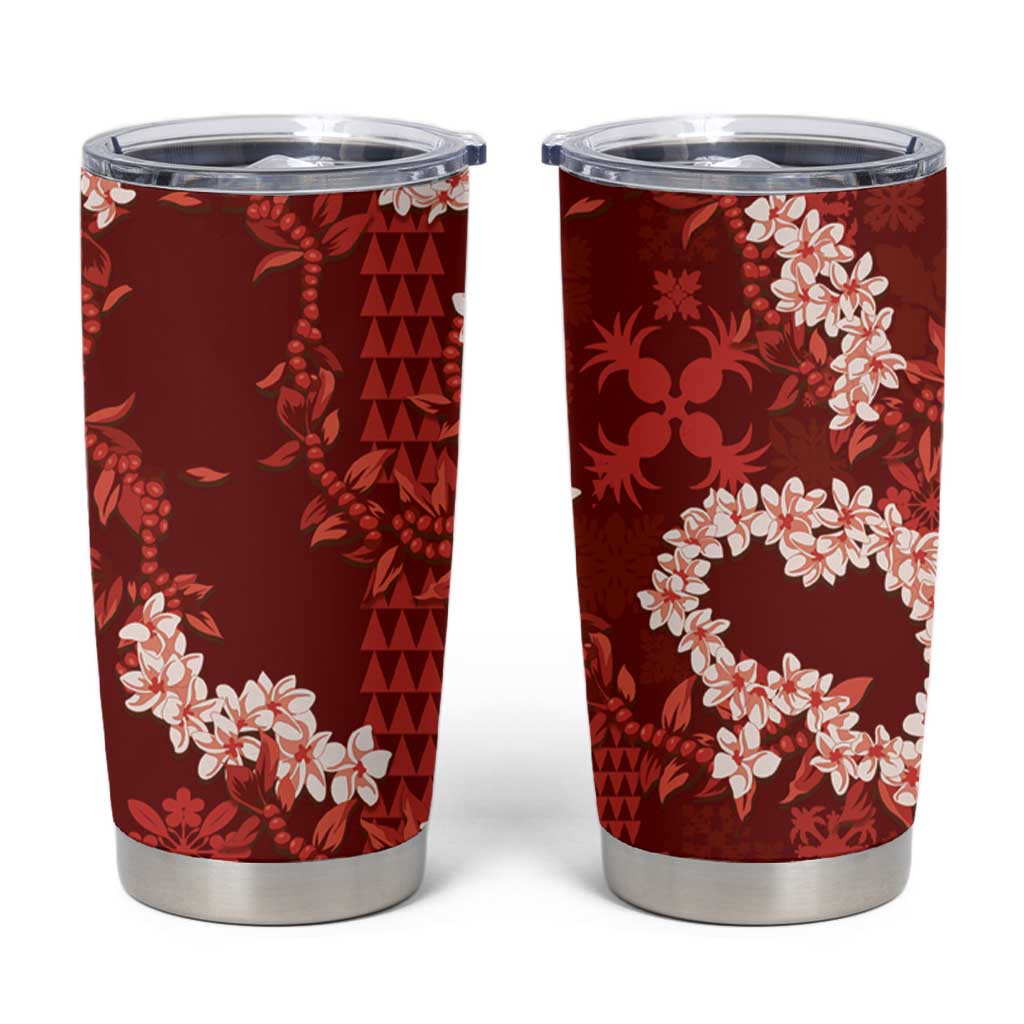 Mokihana Maile and Ilima Leis Tumbler Cup Ulaʻula Hawaiian Tapa Quilt Pattern LT9 Red - Polynesian Pride