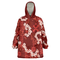 Mokihana Maile and Ilima Leis Wearable Blanket Hoodie Ulaʻula Hawaiian Tapa Quilt Pattern LT9 One Size Red - Polynesian Pride