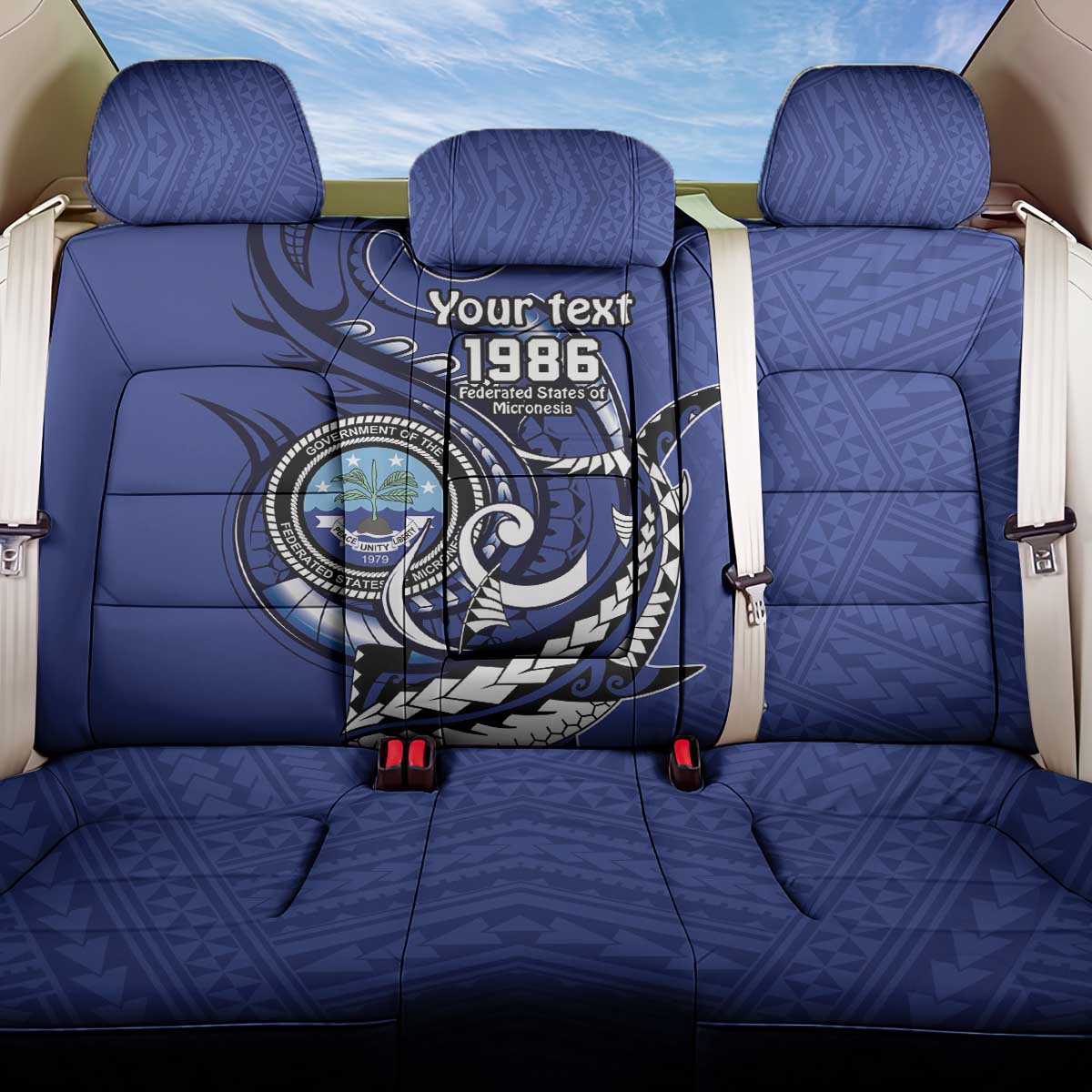 Personalized FSM 1986 Independence Day Back Car Seat Cover Polynesian Shark Tattoo Style LT9 One Size Blue - Polynesian Pride