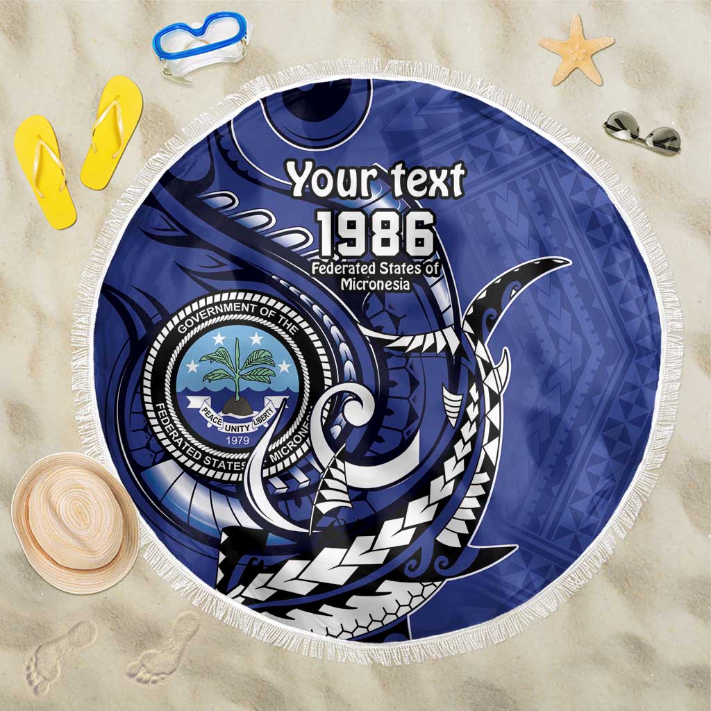 Personalized FSM 1986 Independence Day Beach Blanket Polynesian Shark Tattoo Style LT9 One Size 150cm Blue - Polynesian Pride