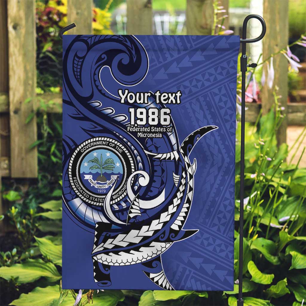 Personalized FSM 1986 Independence Day Garden Flag Polynesian Shark Tattoo Style LT9 Garden Flag Blue - Polynesian Pride