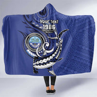 Personalized FSM 1986 Independence Day Hooded Blanket Polynesian Shark Tattoo Style LT9 One Size Blue - Polynesian Pride