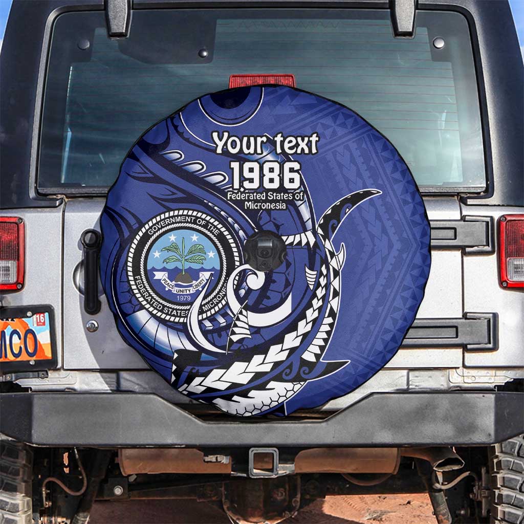 Personalized FSM 1986 Independence Day Spare Tire Cover Polynesian Shark Tattoo Style