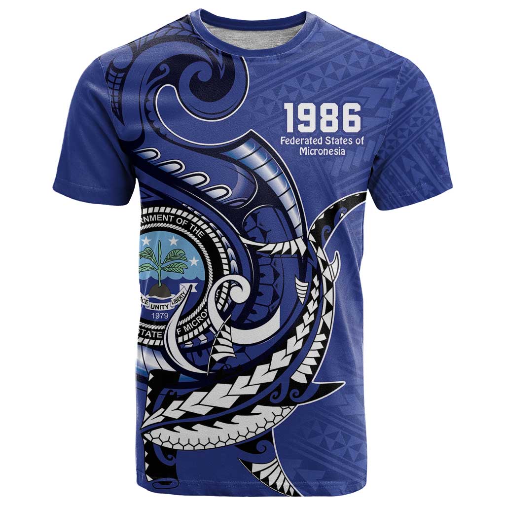 Personalized FSM 1986 Independence Day T Shirt Polynesian Shark Tattoo Style LT9 Blue - Polynesian Pride
