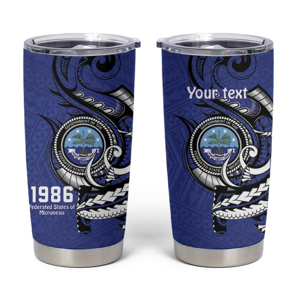 Personalized FSM 1986 Independence Day Tumbler Cup Polynesian Shark Tattoo Style LT9 Blue - Polynesian Pride