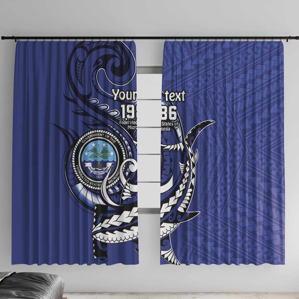 Personalized FSM 1986 Independence Day Window Curtain Polynesian Shark Tattoo Style LT9 With Hooks Blue - Polynesian Pride