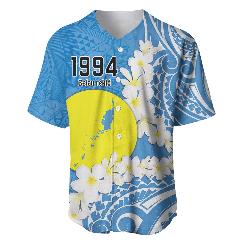 Personalized Palau 1994 Belau Rekid Baseball Jersey Polynesian Plumeria Style LT9 Blue - Polynesian Pride