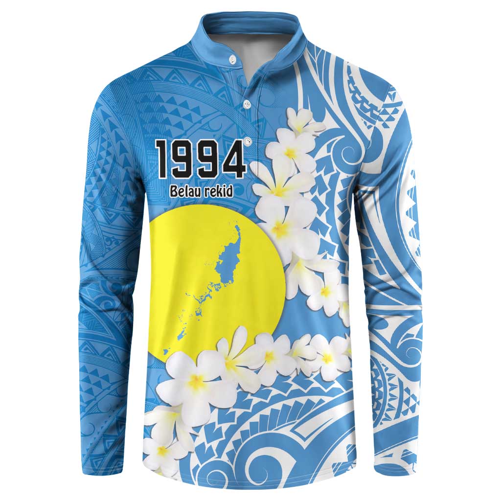 Personalized Palau 1994 Belau Rekid Button Sweatshirt Polynesian Plumeria Style LT9 Blue - Polynesian Pride