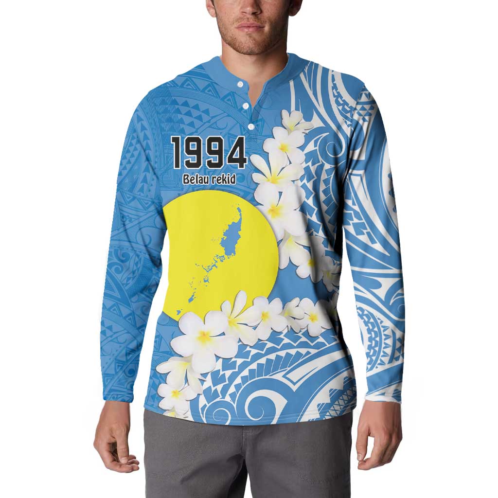 Personalized Palau 1994 Belau Rekid Button Sweatshirt Polynesian Plumeria Style LT9 - Polynesian Pride
