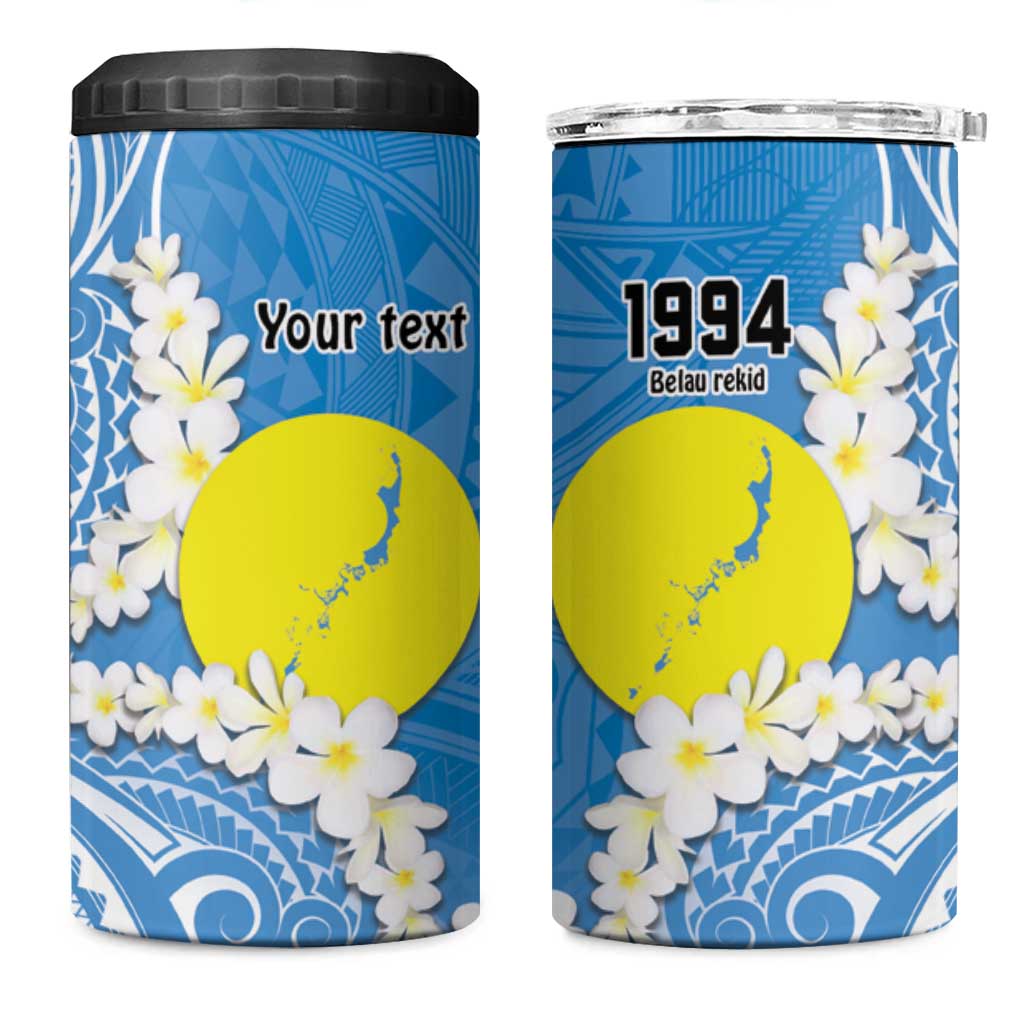 Personalized Palau 1994 Belau Rekid 4 in 1 Can Cooler Tumbler Polynesian Plumeria Style LT9 One Size: 16 oz Blue - Polynesian Pride