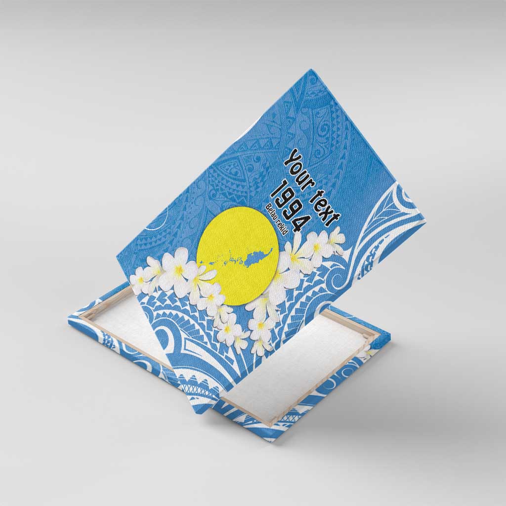 Personalized Palau 1994 Belau Rekid Canvas Wall Art Polynesian Plumeria Style LT9 With Frame Blue - Polynesian Pride