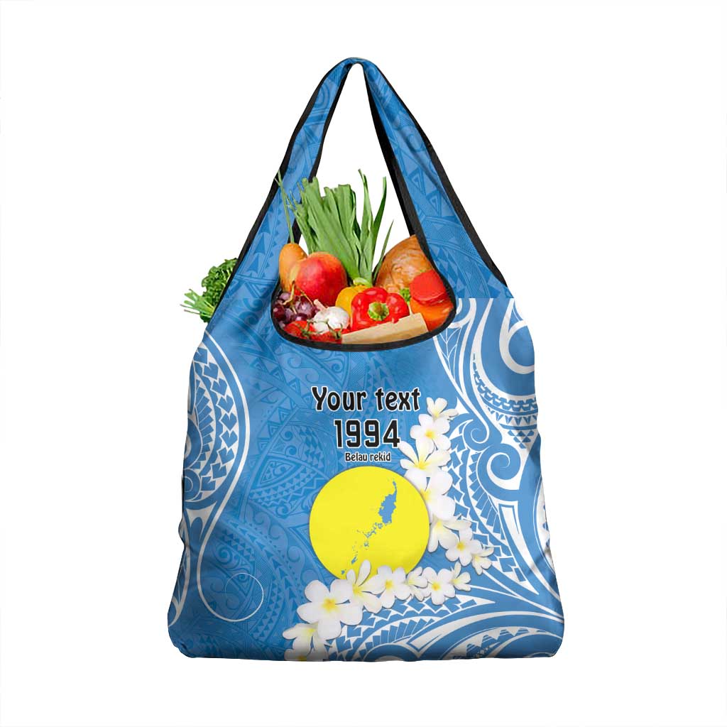 Personalized Palau 1994 Belau Rekid Grocery Bag Polynesian Plumeria Style LT9 1-pack One Size Blue - Polynesian Pride