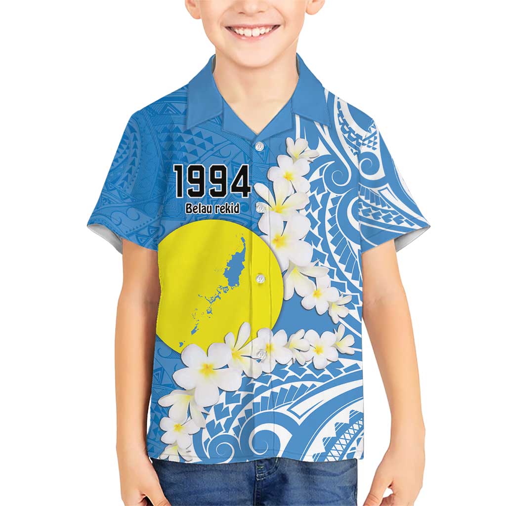 Personalized Palau 1994 Belau Rekid Kid Hawaiian Shirt Polynesian Plumeria Style LT9 Kid Blue - Polynesian Pride