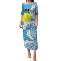 Personalized Palau 1994 Belau Rekid Puletasi Polynesian Plumeria Style LT9 Long Dress Blue - Polynesian Pride