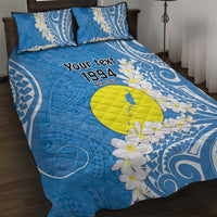 Personalized Palau 1994 Belau Rekid Quilt Bed Set Polynesian Plumeria Style LT9 Blue - Polynesian Pride