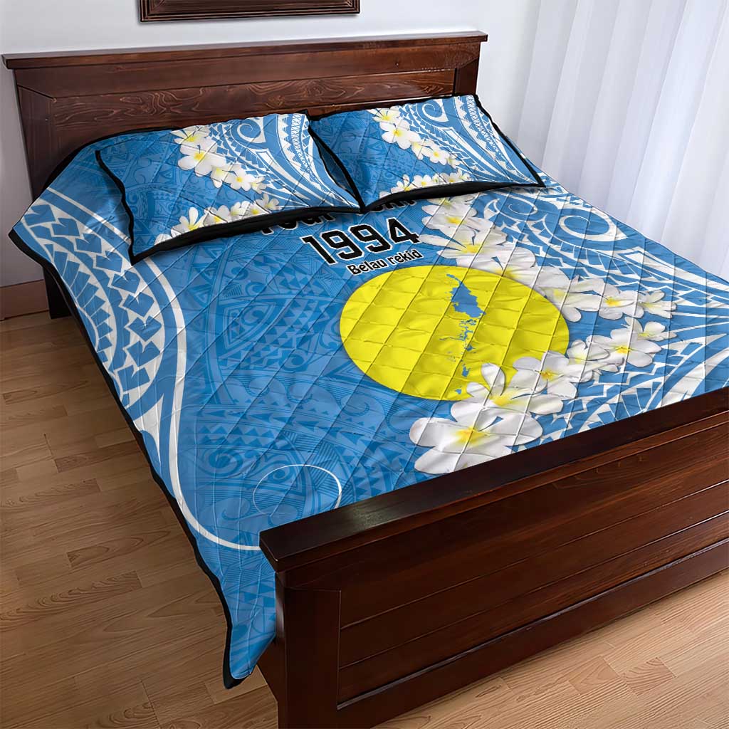Personalized Palau 1994 Belau Rekid Quilt Bed Set Polynesian Plumeria Style LT9 - Polynesian Pride
