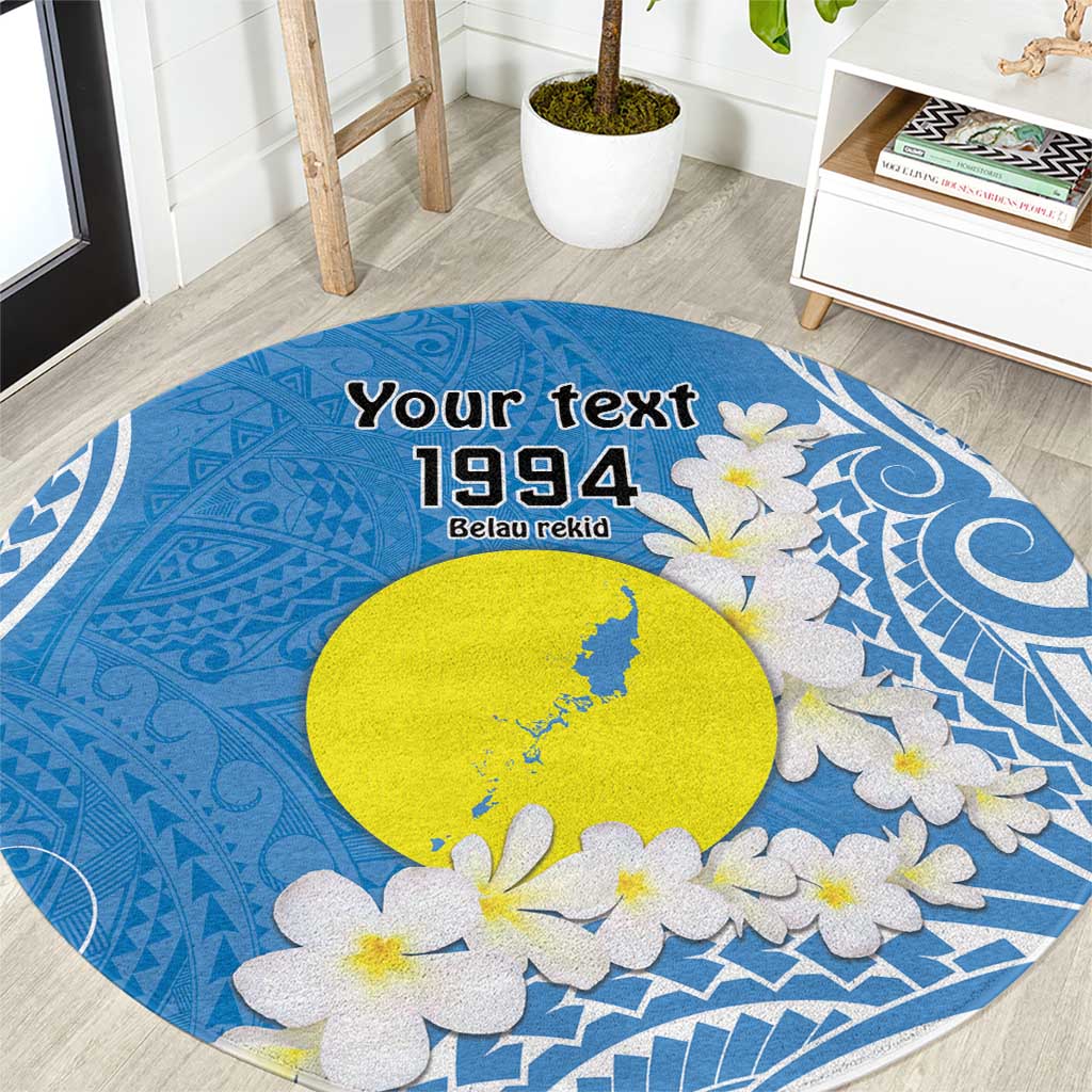 Personalized Palau 1994 Belau Rekid Round Carpet Polynesian Plumeria Style LT9 Blue - Polynesian Pride