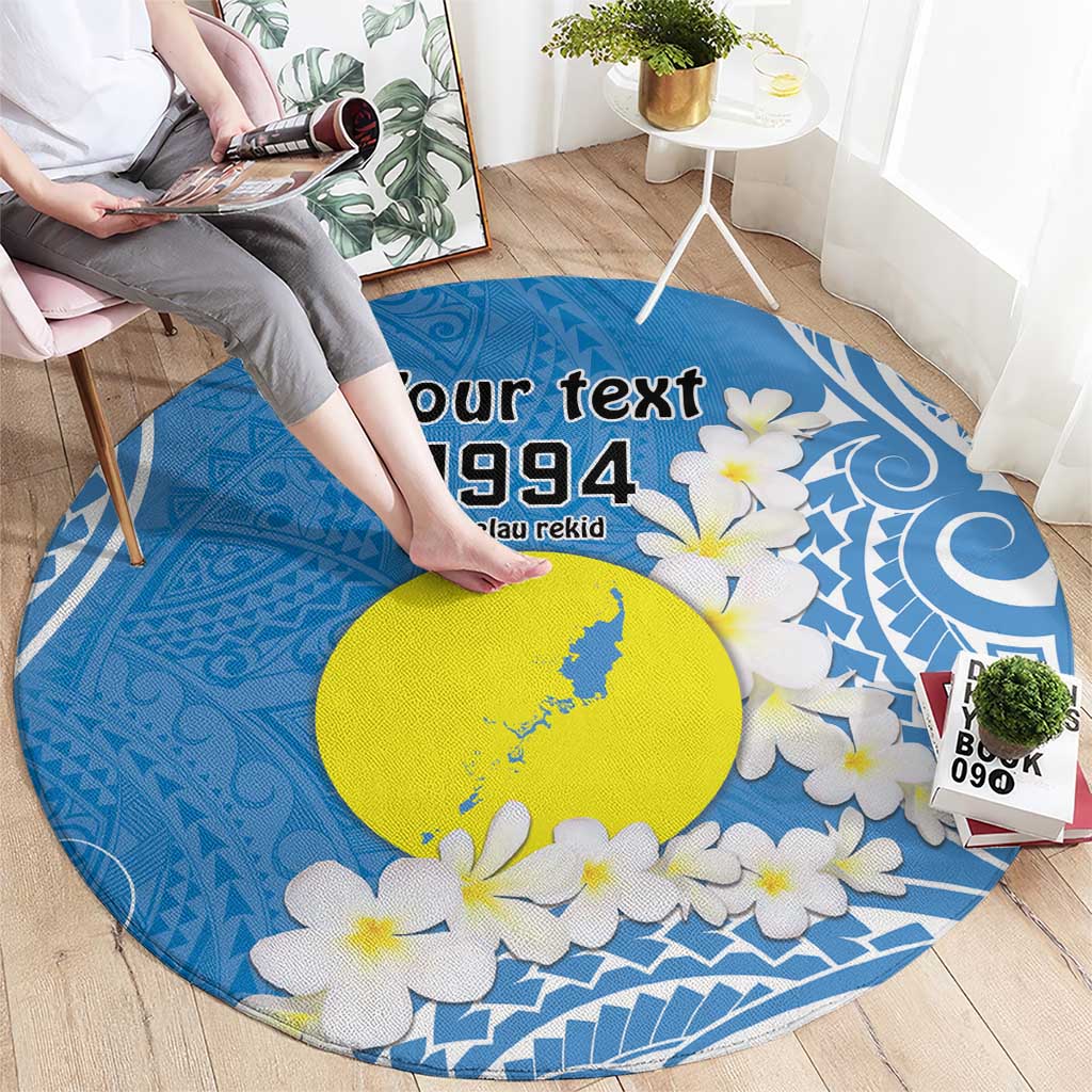 Personalized Palau 1994 Belau Rekid Round Carpet Polynesian Plumeria Style LT9 - Polynesian Pride