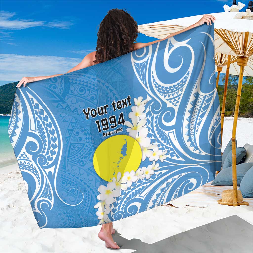 Personalized Palau 1994 Belau Rekid Sarong Polynesian Plumeria Style LT9 One Size 44 x 66 inches Blue - Polynesian Pride