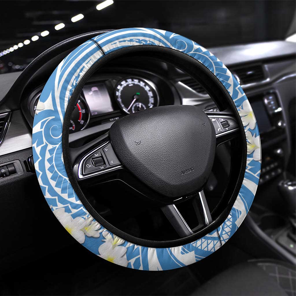 Palau 1994 Belau Rekid Steering Wheel Cover Polynesian Plumeria Style LT9 Universal Fit Blue - Polynesian Pride