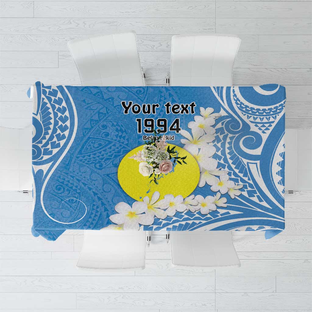 Personalized Palau 1994 Belau Rekid Tablecloth Polynesian Plumeria Style LT9 Blue - Polynesian Pride