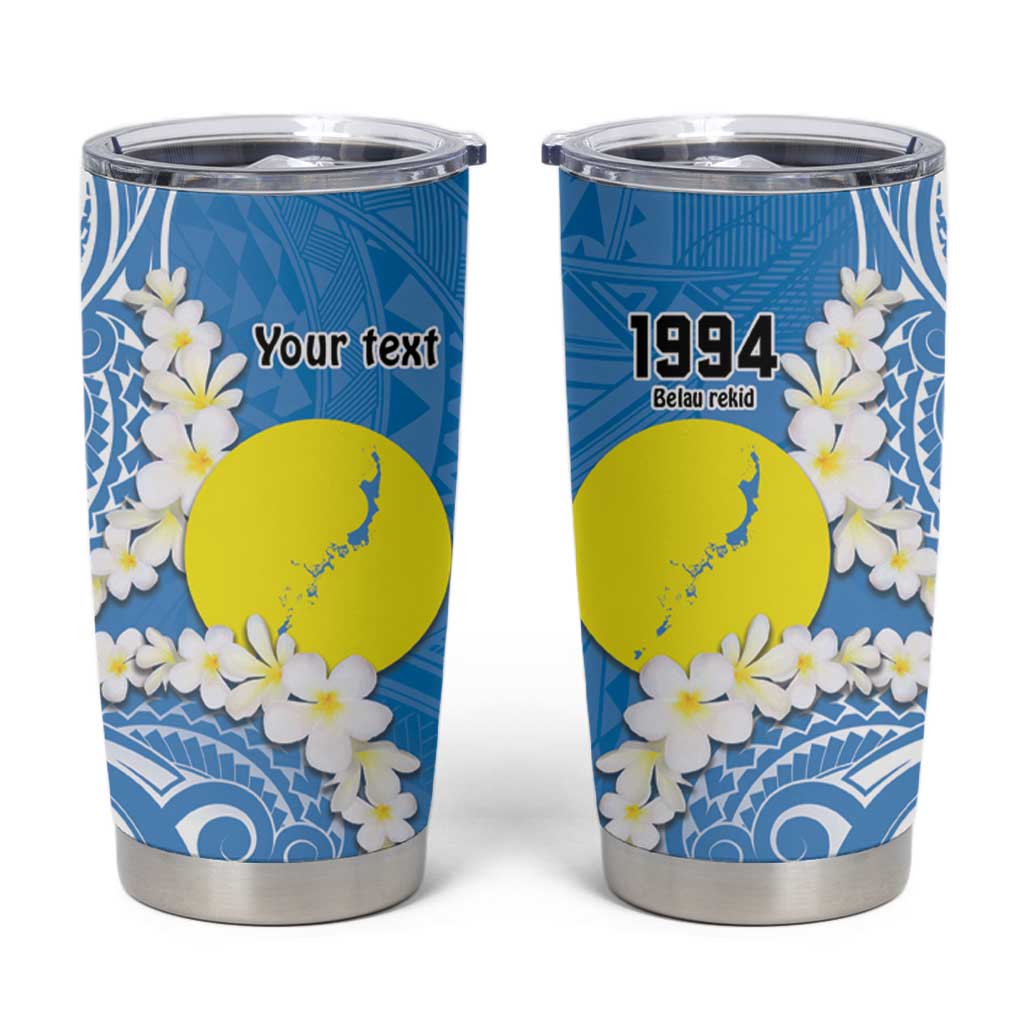 Personalized Palau 1994 Belau Rekid Tumbler Cup Polynesian Plumeria Style LT9 Blue - Polynesian Pride