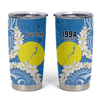 Personalized Palau 1994 Belau Rekid Tumbler Cup Polynesian Plumeria Style LT9 Blue - Polynesian Pride