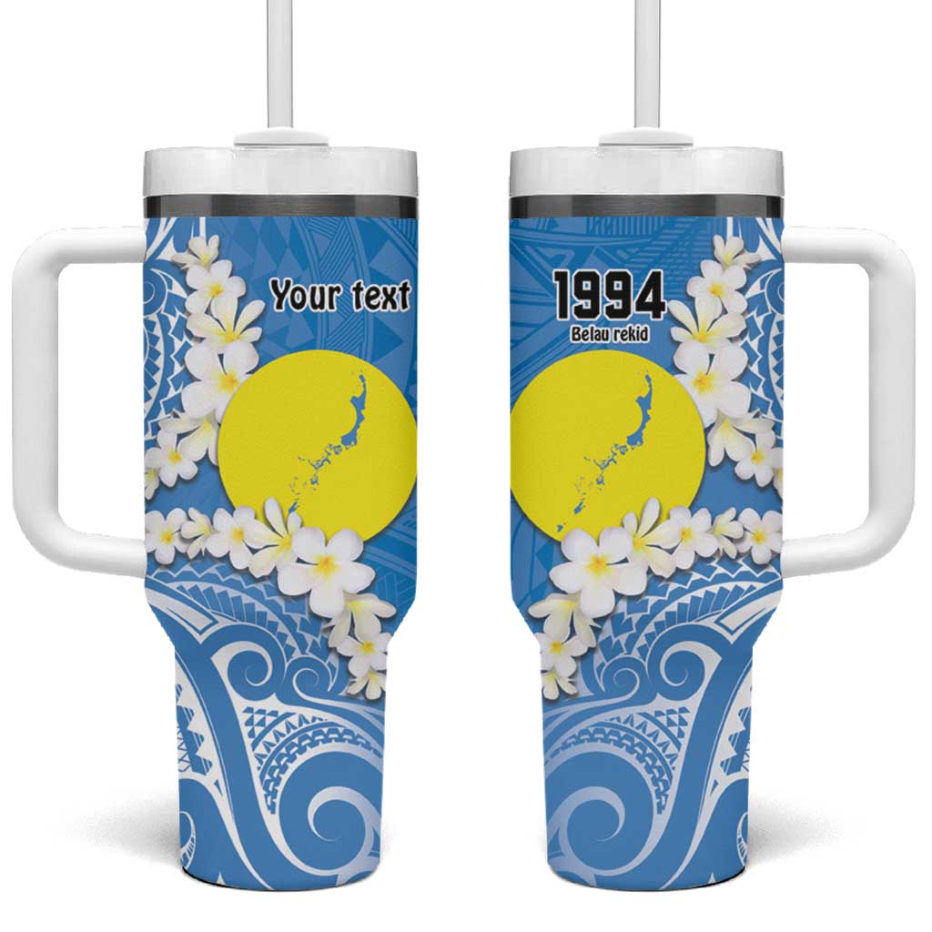 Personalized Palau 1994 Belau Rekid Tumbler With Handle Polynesian Plumeria Style LT9 One Size: 40 oz Blue - Polynesian Pride