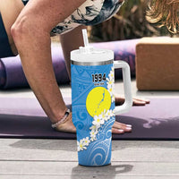 Personalized Palau 1994 Belau Rekid Tumbler With Handle Polynesian Plumeria Style LT9 - Polynesian Pride