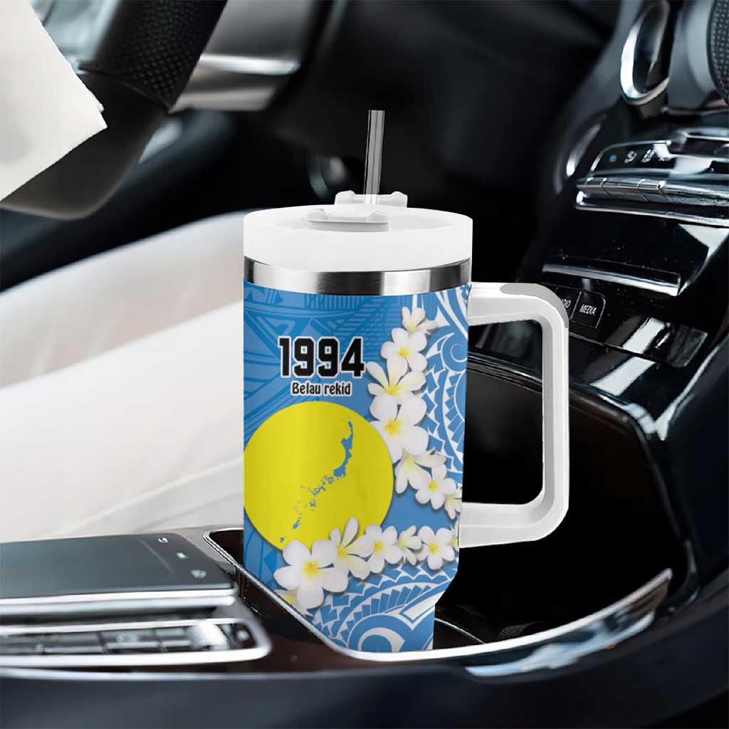 Personalized Palau 1994 Belau Rekid Tumbler With Handle Polynesian Plumeria Style LT9 - Polynesian Pride