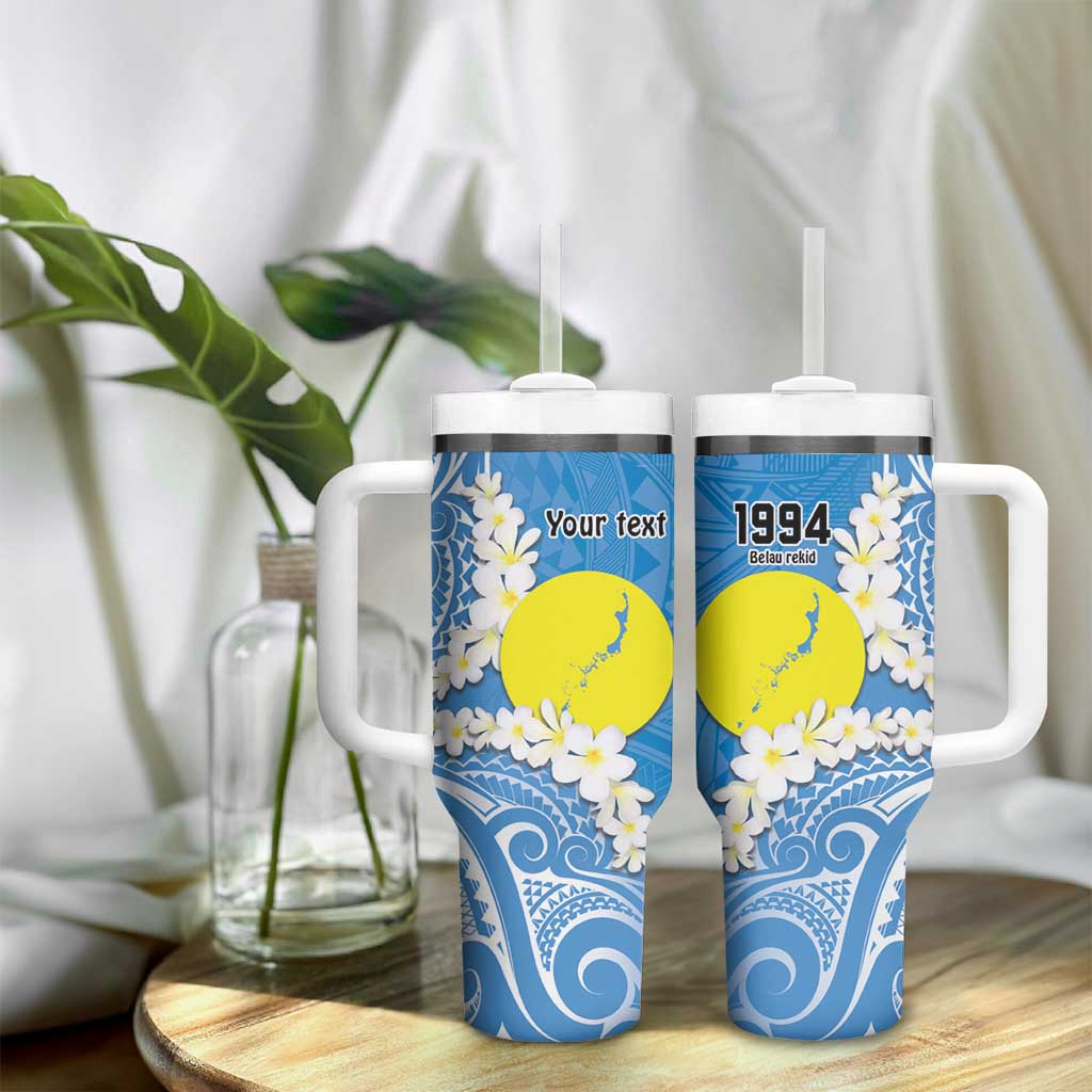 Personalized Palau 1994 Belau Rekid Tumbler With Handle Polynesian Plumeria Style LT9 - Polynesian Pride