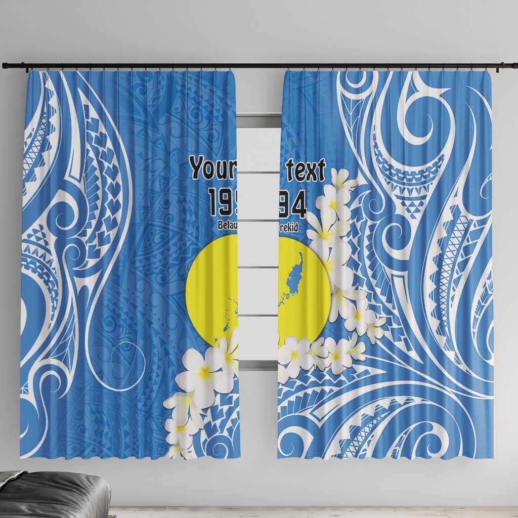 Personalized Palau 1994 Belau Rekid Window Curtain Polynesian Plumeria Style LT9 With Hooks Blue - Polynesian Pride