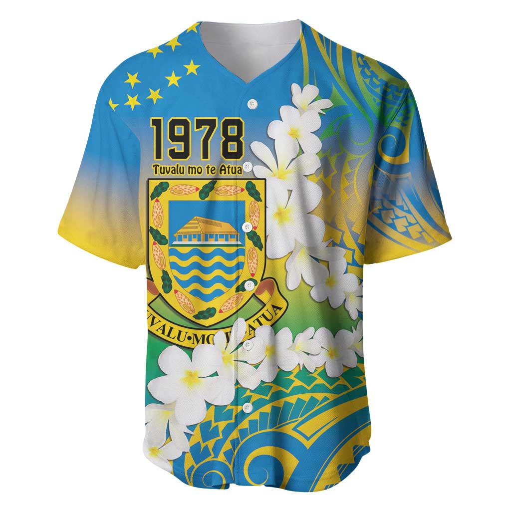 Personalised Tuvalu 1978 Independence Day Baseball Jersey Polynesian Plumeria Style LT9 Gradient - Polynesian Pride